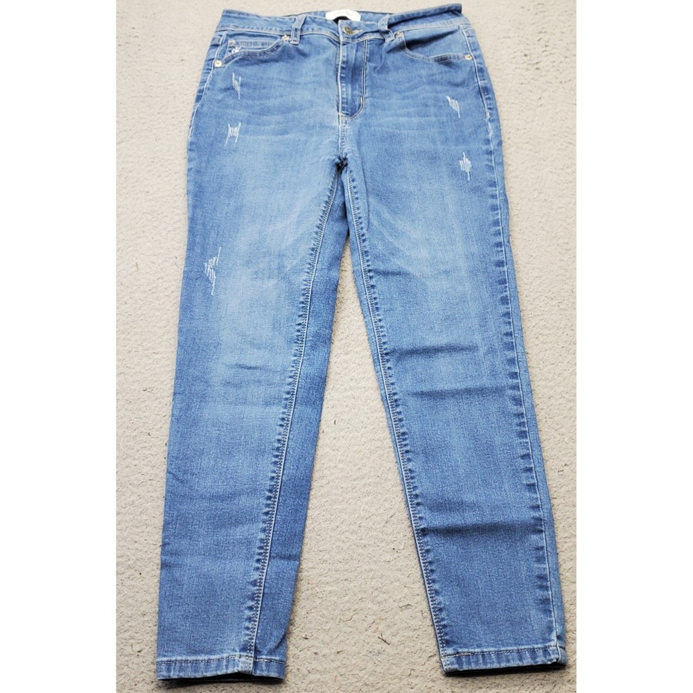 Calvin Klein Jeans Womens 36 Blue Denim Stretch Distressed Grunge Straight Leg‎
